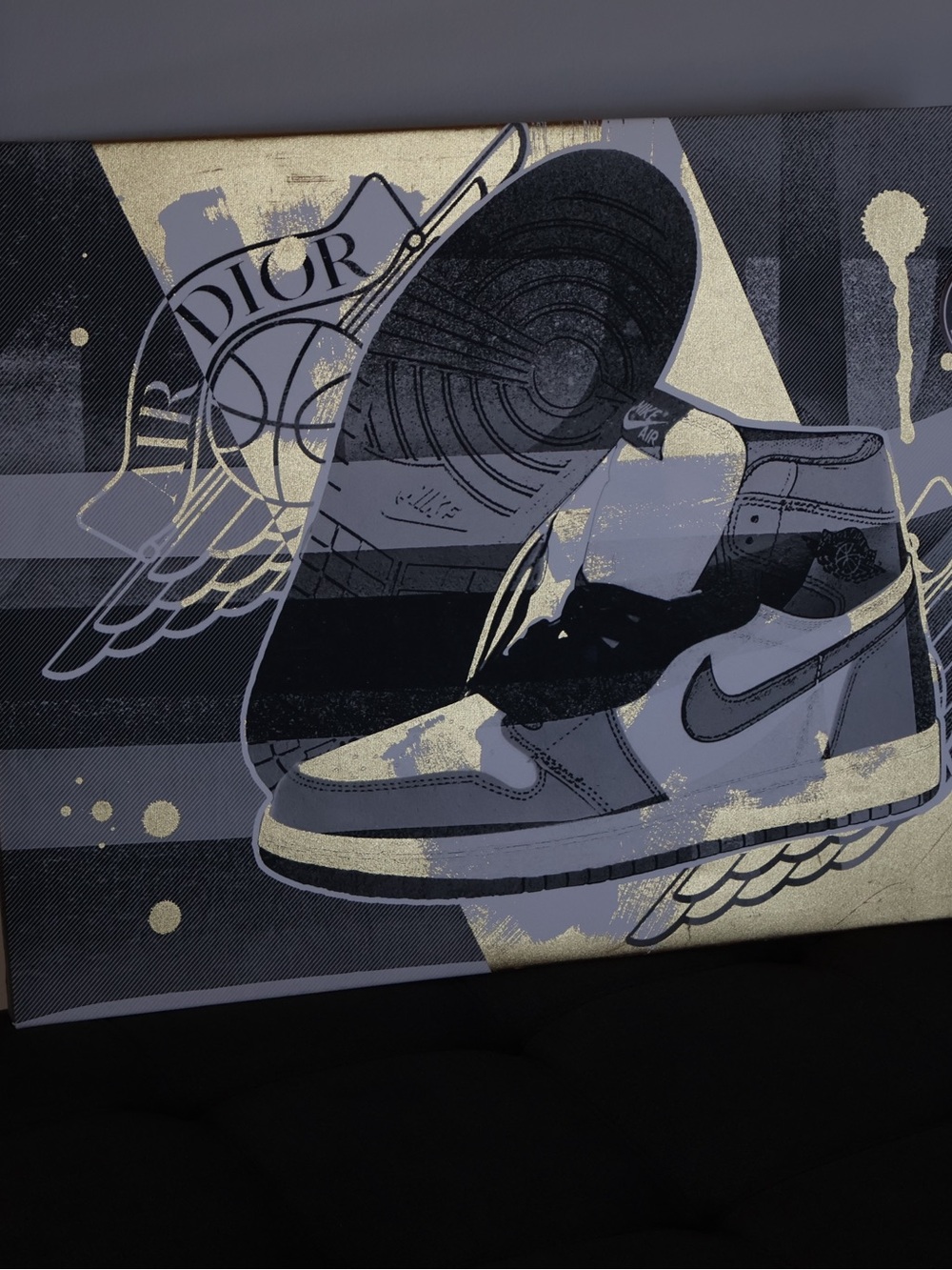 Dior Sneaker Pop Art Print - Black & Gold